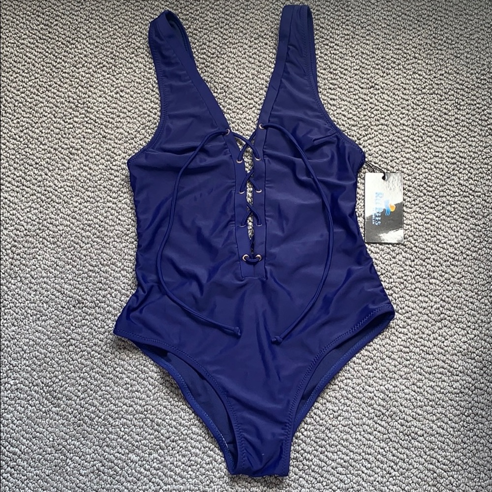 Blue one piece bathing suit